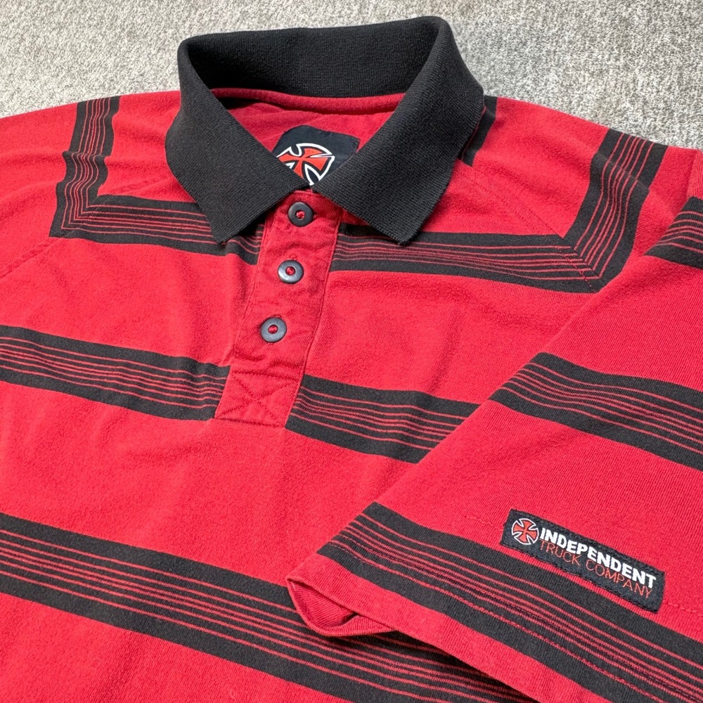 Vintage Y2K Independent Truck Co. Striped Polo Shirt- Red/BlackSkater Punk Large